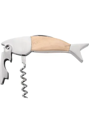kwmobile Schlüsselanhänger Weinöffner im Fisch Design Holz Edelstahl Kellnermesser, Korkenzieher - Verkäufer: SellerX Commerce