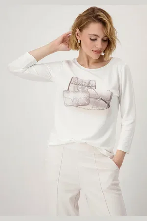 monari Rundhalsshirt mit Frontprint und Glitzernieten