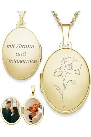 Amoonic Amulett Medaillon Oval Gravur Geburtsblume zum Öffnen für Bilder Silber 925 (inkl. Schmucktäschchen), Anhänger aufklappbar befüllbar Foto Gravur Geburtsblume August - Verkäufer: