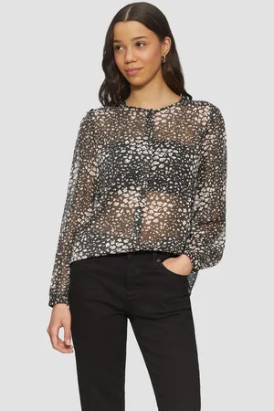 QS by s.Oliver Langarmbluse Leicht transparente Chiffonbluse mit All-over-Print Raffung - Verkäufer: s.Oliver