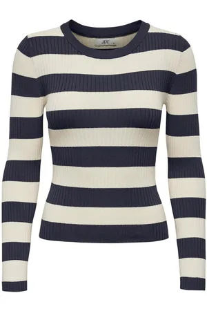 JACQUELINE DE YONG Strickpullover Gestreifter Langarm Strickpullover Geripptes Basic JDYPLUM JDYPLUM L/S O-NECK STRIPE PULLOVER KNT - Verkäufer: ARIZONAS