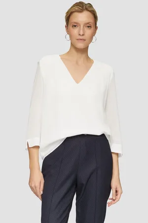 QS by s.Oliver Langarmbluse Chiffon-Bluse mit Smokdetails Smok-Detail - Verkäufer: s.Oliver