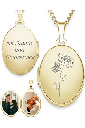 Amoonic Amulett Medaillon Oval Gravur Geburtsblume zum Öffnen für Bilder Silber 925 (inkl. Schmucktäschchen), Anhänger aufklappbar befüllbar Foto Gravur Geburtsblume April - Verkäufer: