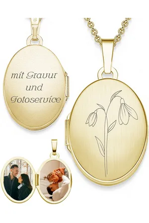 Amoonic Amulett Medaillon Oval Gravur Geburtsblume zum Öffnen für Bilder Silber 925 (inkl. Schmucktäschchen), Anhänger aufklappbar befüllbar Foto Gravur Geburtsblume Januar - Verkäufer: