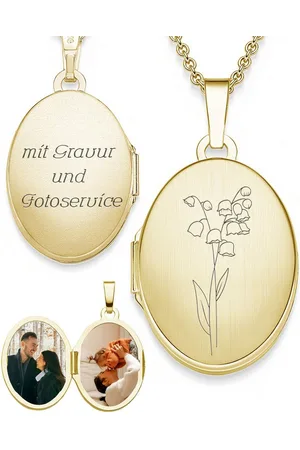 Amoonic Amulett Medaillon Oval Gravur Geburtsblume zum Öffnen für Bilder Silber 925 (inkl. Schmucktäschchen), Anhänger aufklappbar befüllbar Foto Gravur Geburtsblume Mai - Verkäufer: