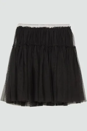 QS by s.Oliver Minirock Mesh-Rock mit Volants und elastischem Glitzerbund Stufen - Verkäufer: