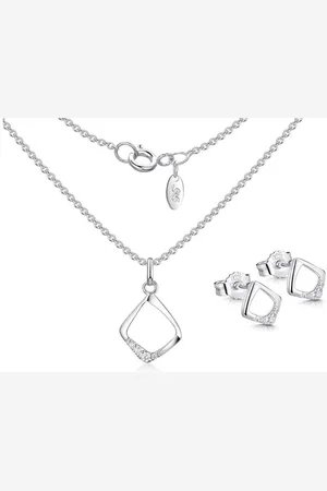 Silberkettenstore Schmuckset Schmuckset 3tlg. - Kette mit Ohrstecker, eckig SJR 2046 - 925 Silber - Verkäufer: silberketten-store