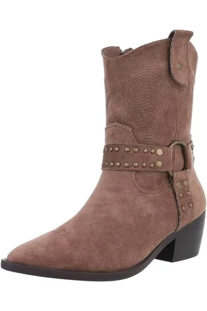 Ital-Design Damen Cowboyboots Western Westernstiefelette (88577385) Blockabsatz Stiefeletten in Hellbraun - Verkäufer: