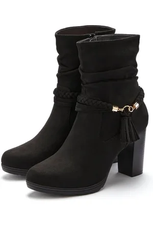 Lascana Stiefelette Stiefel, Boots mit Blockabsatz und Schmuckelement VEGAN