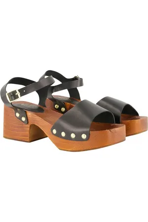 Ulla Popken Leder-Clog-Sandaletten Nieten Holzsohle Sandalette - Verkäufer: Popken Fashion Group