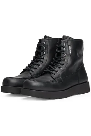 Tommy Hilfiger TH AMERICAN PREM CHECK LTH BOOT Schnürboots, Plateau, Herbstmode, Schnürstiefelette mit Label