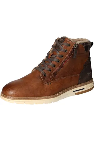 Mustang Winterboots, Schnürboots, Casual-Stiefelette mit kariertem Einsatz am Schaftrand