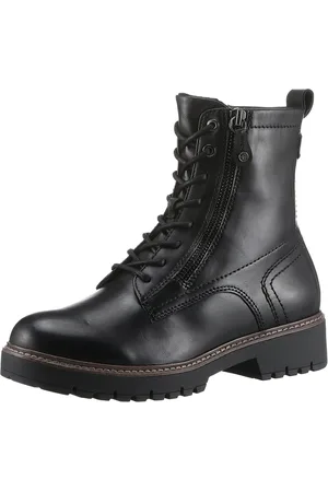 Tamaris Schnürboots, Blockabsatz, Schnürstiefelette, Combat-Boots mit Kontrast-Rahmennaht