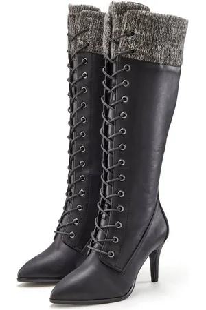 Lascana Stiefelette, Langer Stiefel Stiefel mit spitz zulaufender Form und Strickeinsatz