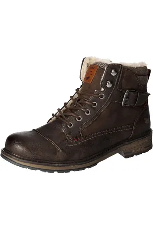 Mustang Winterboots, Blockabsatz, Winterstiefelette, Schnürboots mit kariertem Besatz