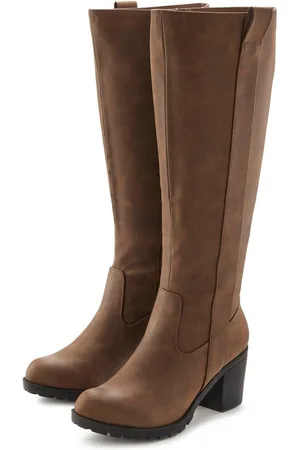 Lascana Weitschaftstiefel Stiefel, Stiefelette, langer Stiefel, Blockabsatz, Cowboy Stil VEGAN