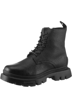 HUGO BOSS Fabyan Schnürboots, Blockabsatz, Plateau, Stiefelette mit Logo an der Anziehlasche