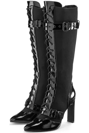 Lascana Schnürstiefel mit elastischem Schaft High-Heel-Stiefel Erotische Lack-Optik, High-Heel-Stiefelette