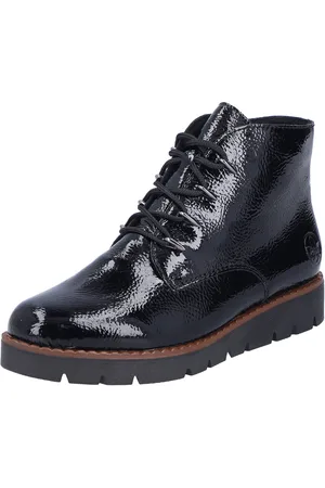 Rieker Plateaustiefelette, Schnürstiefelette, Keilboots mit Anziehschlaufe in glänzendem Look