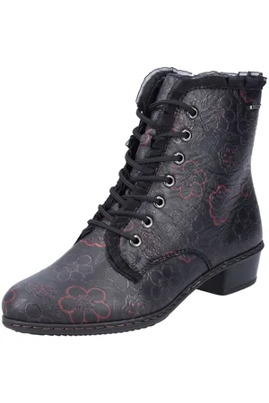 Rieker Schnürstiefelette, Schnürboots, Trachtenstiefelette, Blockabsatz, Rüschchen-Verzierung