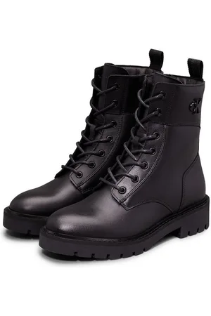 Calvin Klein COMBAT BOOT MID ZIP LTH IN CALF Schnürboots, Blockabsatz, Schnürstiefelette mit seitlichem CK-Schmuckelement