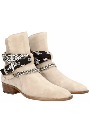 AMIRI Jodhpur Ketten Schuhe Bandana Suede Schuhe Bootsschuh Crossover-Bandana-Riemen, Silberfarbene Kette - Verkäufer: eldigo
