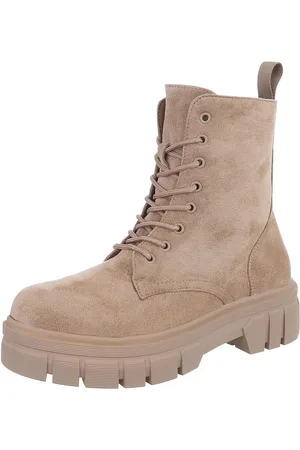 Ital-Design Damen Schnürschuhe Freizeit Schnürstiefelette Schnürstiefelette (87124703) Blockabsatz Plateaustiefeletten in Hellbraun - Verkäufer: