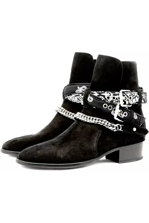 AMIRI Jodhpur Ketten Schuhe Bandana Suede Schuhe Bootsschuh Crossover-Bandana-Riemen, Silberfarbene Kette - Verkäufer: eldigo