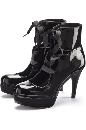 Lascana Stiefelette mit Plateau, High-Heel-Sandalette Halbschuh, Sandalette zum Schnüren, Lackoptik