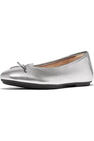 FitFlop Delicato Bow Ballerina Loafer, Halbschuh, Slipper im Metallic Look, schmale Form
