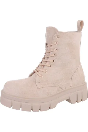 Ital-Design Damen Schnürschuhe Freizeit Schnürstiefelette Schnürstiefelette (87124720) Blockabsatz Plateaustiefeletten in Beige - Verkäufer: