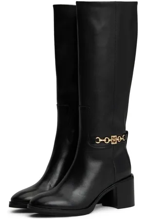Tommy Hilfiger TH CHAIN LEATHER LONG BOOT Stiefel, Blockabsatz, Langschaftstiefel mit seitlicher Schmuckspange