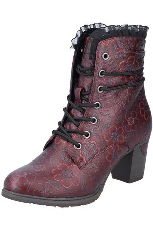 Rieker Winterstiefelette, Schnürstiefelette, Reißverschluss-Boots, Blockabsatz, Blumenprint
