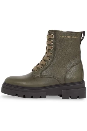 Tommy Hilfiger BICOLOR LEATHER LACE-UP Schnürboots, Plateau, Schnürstiefelette, Chunkyboots, goldfarbener Logoschriftzug