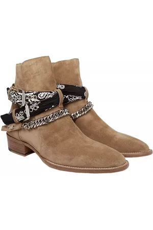 AMIRI Jodhpur Ketten Schuhe Bandana Suede Schuhe Bootsschuh Crossover-Bandana-Riemen, Silberfarbene Kette - Verkäufer: eldigo