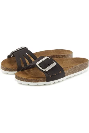 ELBSAND Sandale Pantolette Mule, offener Schuh aus Leder mit weichem Komfortkorkfußbett