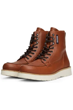 Tommy Hilfiger TH AMERICAN PREM CHECK LTH BOOT Schnürboots, Plateau, Herbstmode, Schnürstiefelette mit Label