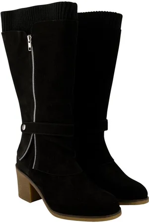 Ulla Popken Lederstiefel Strickeinsatz Wechselfußbett Weite H Stiefel - Verkäufer: Popken Fashion Group