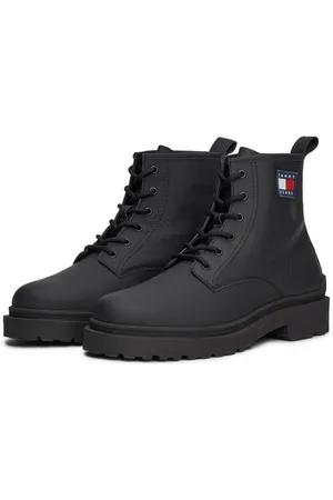 Tommy Hilfiger TJM LEATHER LACE UP BOOT Schnürboots, Blockabsatz, Schnürstiefelette mit seitlicher Logoflag