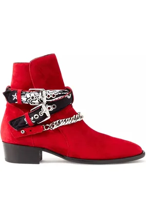 AMIRI Jodhpur Ketten Schuhe Bandana Suede Schuhe Bootsschuh Crossover-Bandana-Riemen, Silberfarbene Kette - Verkäufer: eldigo