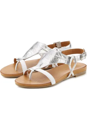 Lascana Sommerschuh Sandale Sandalette, Sommerschuh aus hochwertigem Leder mit Metallic Optik