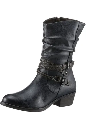 Marco Tozzi Cowboy Stiefelette, Blockabsatz, Kurzstiefel, Westernstiefelette mit Flecht-Zierriemchen