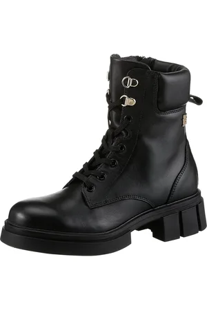 Tommy Hilfiger LACE-UP BIKER LEATHER Bikerboots, Blockabsatz, Schnürboots, Stiefelette mit gepolstertem Schaftrand
