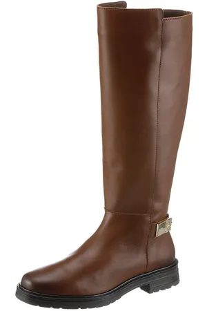 Tommy Hilfiger TH LOGO LEATHER LONG BOOT Stiefel, Blockabsatz, Businessstiefel mit Zierriemchen hinten