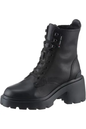Tommy Hilfiger TJW MID HEEL BOOT LEATHER Schnürstiefelette, Blockabsatz, Plateau, Schnürboots, Chunkyboots mit Label