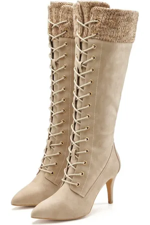 Lascana Stiefelette, Langer Stiefel Stiefel mit spitz zulaufender Form und Strickeinsatz