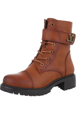 Ital-Design Damen Schnürschuhe Freizeit Schnürstiefelette (88577612) Blockabsatz Stiefeletten in Camel - Verkäufer: