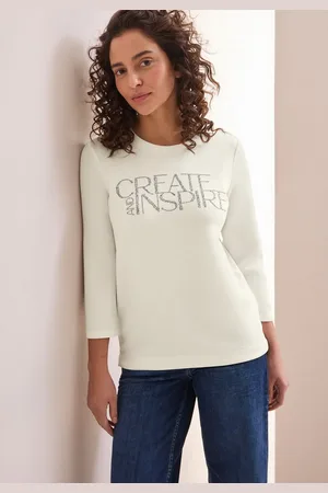 CECIL 3/4-Arm-Shirt mit Glitzer Schriftzug