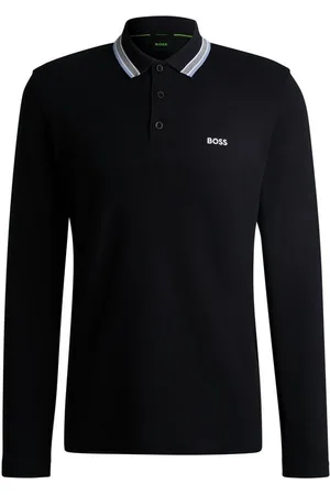 HUGO BOSS Langarm-Poloshirt Plisy mit Streifen am Kragen