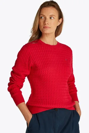 Tommy Hilfiger Rundhalspullover CO CABLE C-NK LS SWEATER mit Zopfmuster